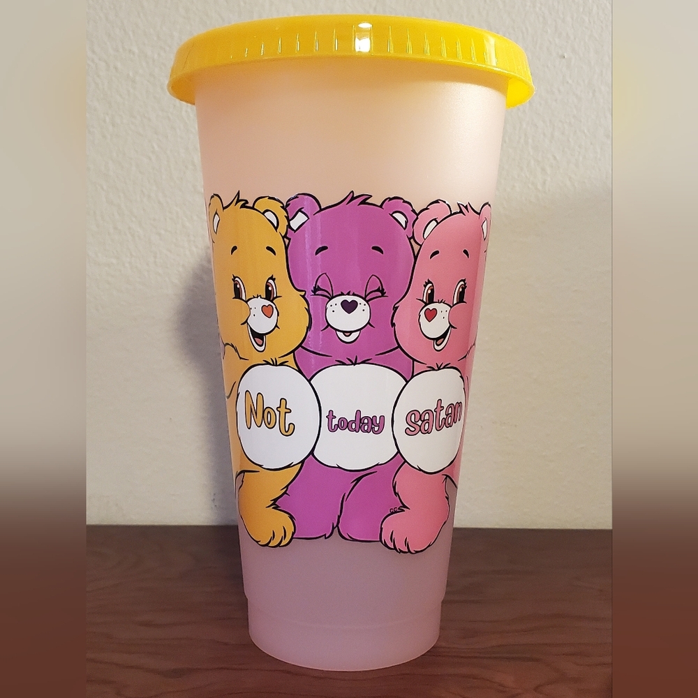 Pink Care Bears Plastic 24oz Color Changing Tumbler Lid Straw